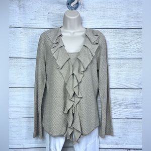 NWT Dana Buchman Metallic Gold Linen Tank and Ruffle Front Cardigan Set 💗